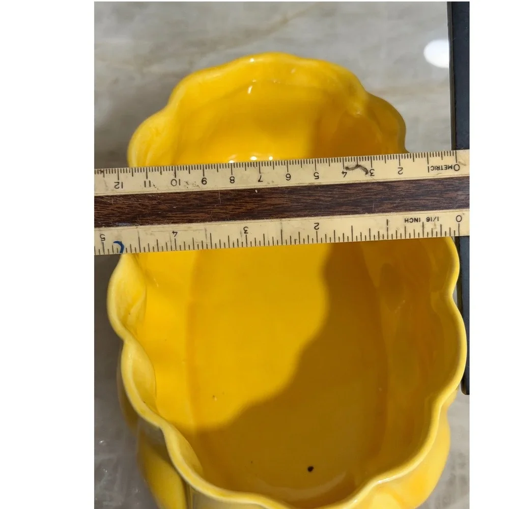 Maurice of California Ceramic Planter‎ Yellow 1952 MCM Scalloped Oval Planter